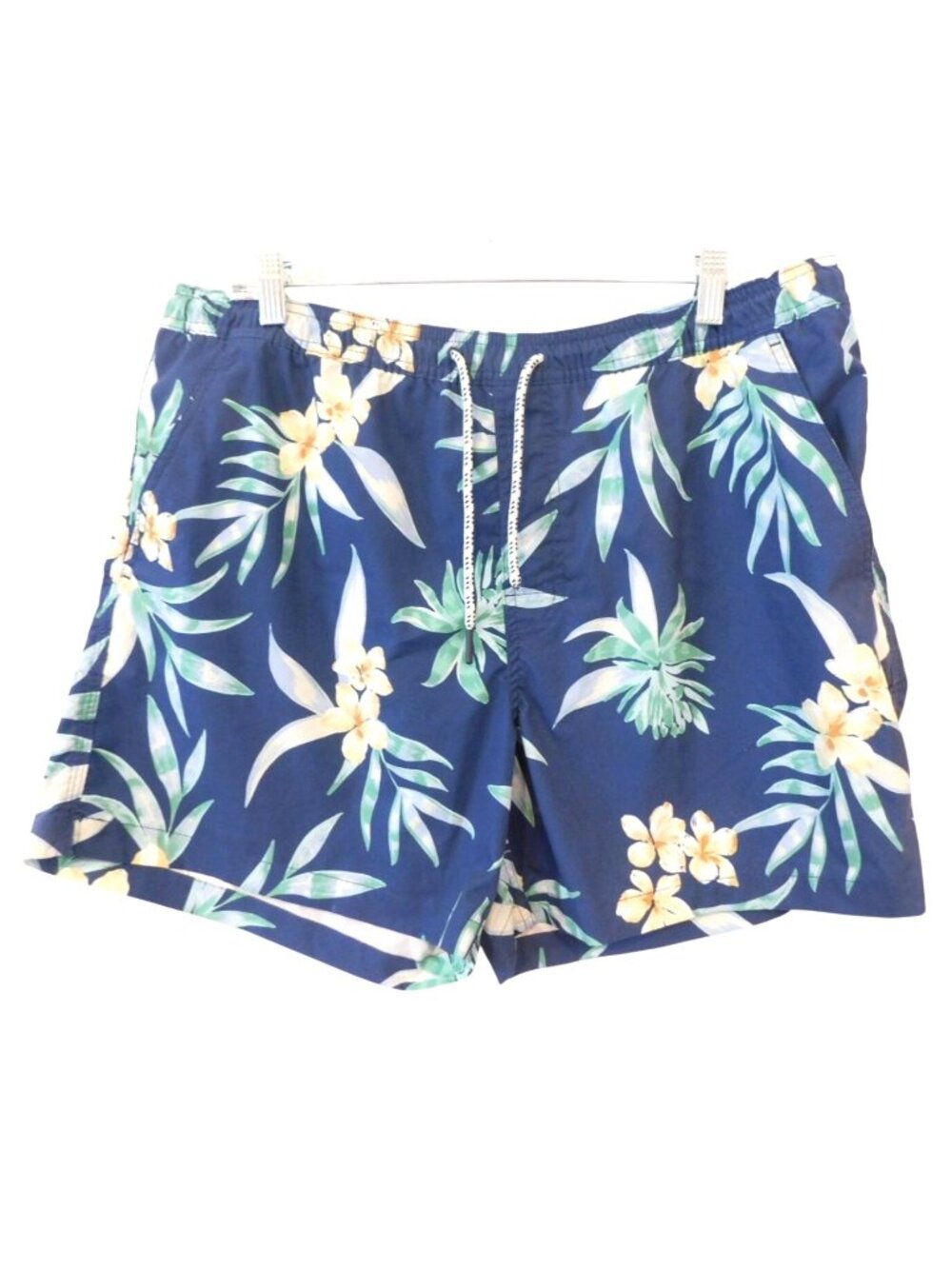 American Eagle Sz L Swim Trunks Blue Floral Tropical Drawstring Beach Vacation